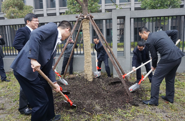 与会嘉宾共同在园区门前种下杭州市市树香樟和市花桂花.JPG